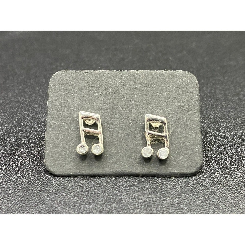 Silver Tone Musical Notes Stud Earrings